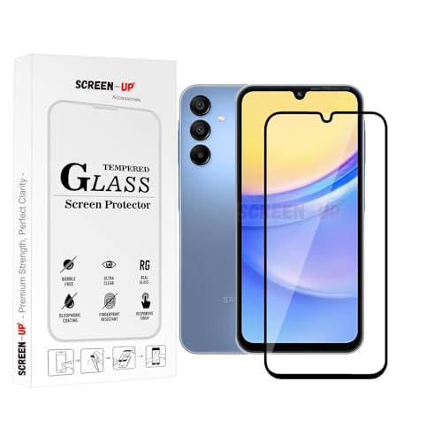 Image of ScreenUp Tempered Glass For Samsung Galaxy A15 5G - Ultra Clear, 9H Scratch Resistant, Full Coverage, Easy Install Screen Protector