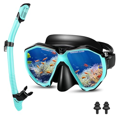 Farerkass Maschera Subacquea Adulti, Maschera Snorkeling Con Occhiali Da Immersione E Boccaglio Asciutto, Anti-Perdita E Anti-Appannamento Maschera Snorkeling Adulto, Temperato Maschera Panoramica