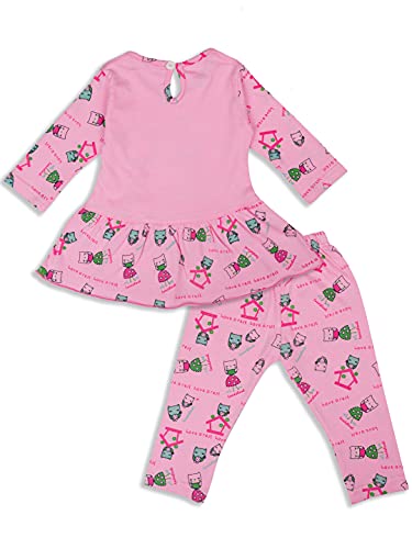 Image of Montello Cotton Dress set for Baby Girl with Full sleeves Frock Top Jhabla and Full Length Pyjamas