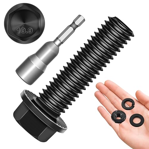Mywish M10 x 35mm Flanged Hex Head Nuts and Bolts Set - Black Flange Hexagon Screws With Washers, 10.9 Grade Alloy Steel Metric Assortment (10 Sets)