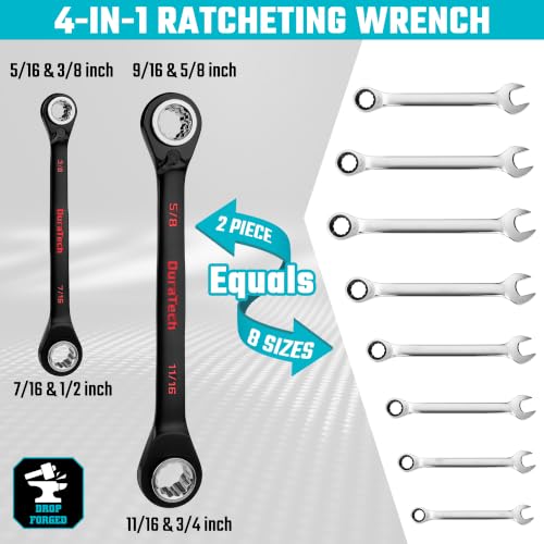 Image of DURATECH 4-in-1 Reversible Ratcheting Box Wrench Set, SAE, 2-Piece,black E-coating