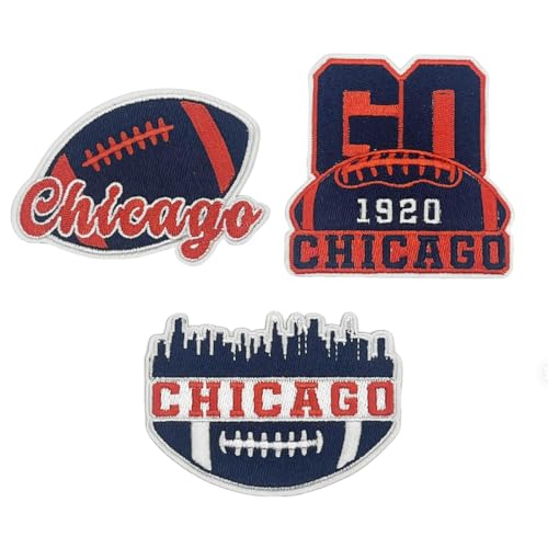 3Pcs Applique Art Crafts for Football Fan DIY Clothing Accessories Sports Styles Embroidered Patch DIY Sewing Applique Trim and Embellishments Iron On Patches for Chicago