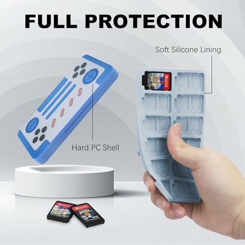 Image of FYY Nintendo Switch Game Case Holder for Switch 2 Cartridge Case with 24 Game Card Slots & 48 Micro SD Card Slots, Hard Shell, Silicone Lining Light Blue Gamepad Pattern