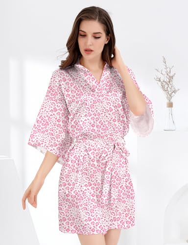 Image of MORFORU Women Bride Bridesmaid Silky Satin Kimono Robe Solid Color Sleepwear for Wedding Party Getting Ready, Short