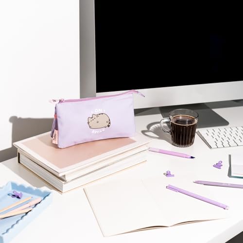 Image of Grupo Erik 3 Compartments Pencil Case - Triple Pocket, Large Cosmetic Case for Kids, Pusheen Design