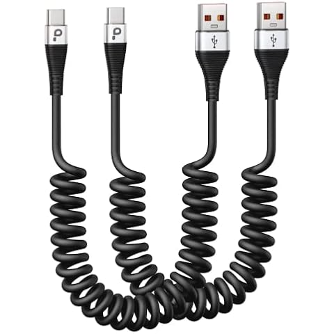 USB Type C Cable Fast Charging, 2Pack 5ft Coiled USB A to USB C Charge Cable for Car Android Auto Charging Cord Compatible with iPhone 16/15/Plus/Pro/Samsung Galaxy S20 S10 Plus and More USB C Devices Cover