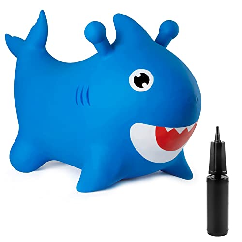 Bouncy Horse Shark - ECO-Friendly - Animal Bouncing Horse Hopper Toy, Inflatable Ride on Jumping Bouncer for Kids (Blue)