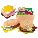 Conception d'empilage interactive : le jouet à empiler en sandwich favorise la motricité fine et la coordination œil-main lorsque les enfants empilent et réorganisent les couches colorées pour un jeu créatif. Jouet à empiler des sandwichs en feutre pour jouer à la nourriture.