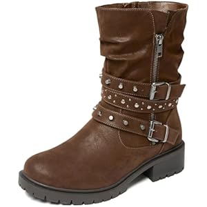 Ruiee Women's Wide Width Ankle Boots True Plus Size Wide Foot Flat Slouchy Booties Comfort Riding Combat Rivet Short Boots for Women.
