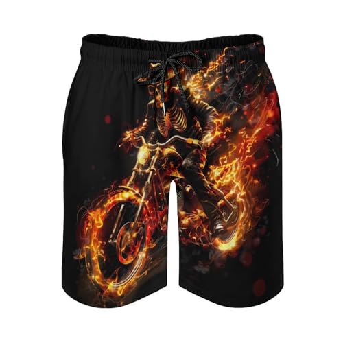 Fire Skeleton Riding Motorcycle Men's Swim Trunks Quick Dry Beach Shorts Board Shorts Bathing Suits with Pockets3