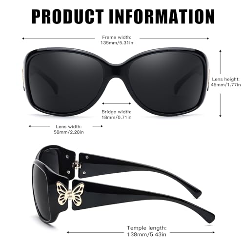 LVIOE Polarized Sunglasses for Women Trendy Wraparound Butterfly Decoration with UV400 Protection LS23013