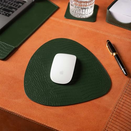 Image of Premium Recycled Leather Mouse Pad for PC | Large Size 25x22cm Mousepad for Laptop Wireless | Handcrafted | Anti-Slip, Anti-Skid, Waterproof | Croco Finish for Home, Office, Gaming, Green