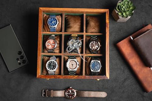 Image of Royal Craft Expertise Watch Box For Men, Wooden watch boxes, Watch case box for men,9 big slots, Watch storage Box, Organiser Display Case,Christmas, Valentine;s Day, (Cocoa brown)