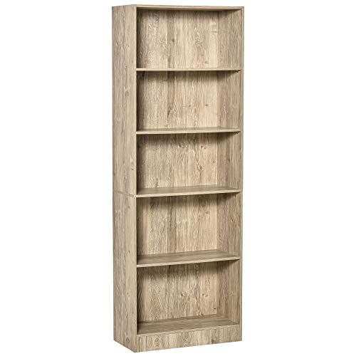 HOMCOM Librería Estantería de 5 Niveles para Libros con 3 Baldas Ajustables Antivuelco Almacenaje para Salón Oficina...
