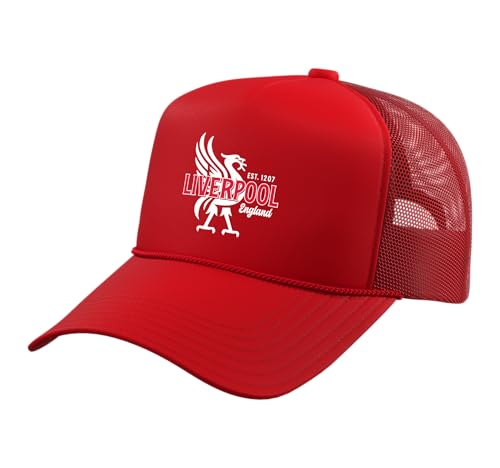 Liverpool England Est. 1207 Liverbird Overlay Trucker Hat with Adjustable Mesh Back Red
