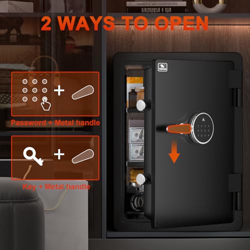 TIGERKING 1 Hour Fireproof Safe Box, 4.2 Cubic Feet Large Home Safe Fireproof Waterproof, Heavy Safe with Digital Touchscreen Keypad Lock, Home Security Safes for Money, Documents, Valuables