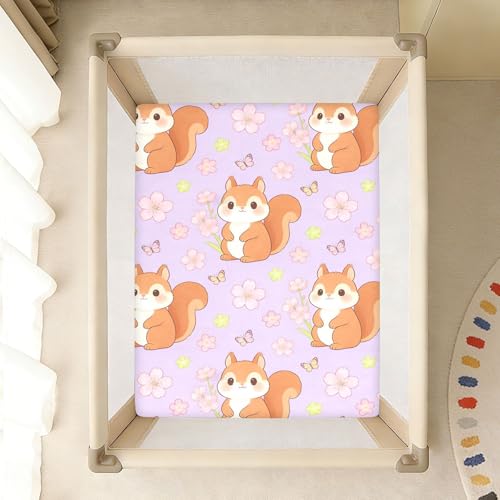 Drap housse de berceau en coton stretch doux écureuils et fleurs - 8