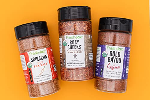 Freshjax Organic Grilling Spice Gift Set For Pork: Sriracha, Rosy Cheeks Bbq, Bold Bayou Cajun Seasoning (3 Pack) - Gift Box Included #TOP3