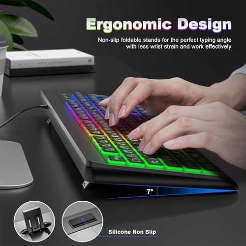 Image of Multiple Color Rainbow LED Backlit Large Size USB Wired Multimedia PC Gaming Keyboard