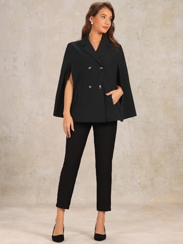 Allegra K Double Breasted Blazer for Women's Notched Lapel Collar Office Cloak Cape Jacket4