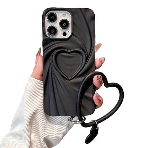 Étui iPhone 15 Pro cœur 3D pour un look chic en soirée