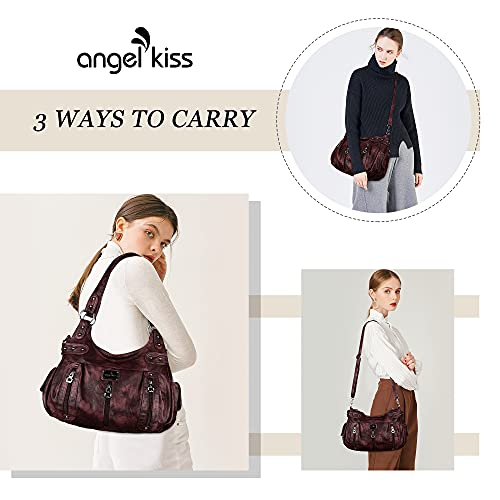 Image of Angelkiss Large Purses and Handbags for Women Washed Faux Leather Crossbody Hobo Satchel Shoulder Handbag Tote Purse