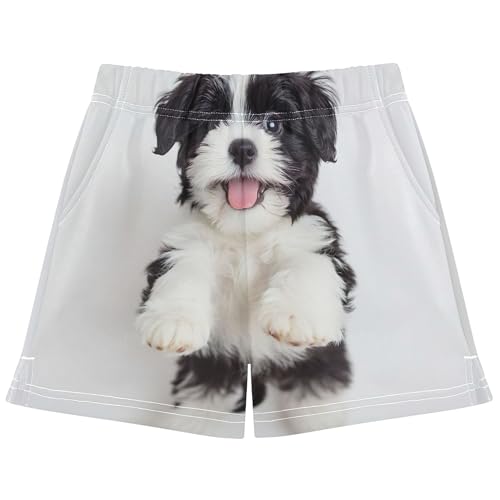 Girls Athletic Shorts Cute Black Puppy Print Youth Summer Casual Comfy Pajama Sleep Shorts Kids Clothes, X-Small