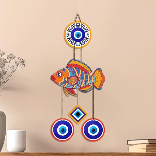 Image of Artvibes Fish Nazar Battu Wall Hanging for Home Entrance | Evil Eye MDF Decorative Wall Art | Vastu Inspired Decor for Living Room | Office | Hallway | Lucky Charm Housewarming Gift (WH 8537N)