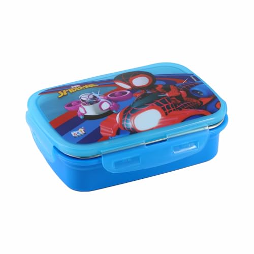 Image of SKi Homeware SnapLock Lunch Box for Kids with Stainless Steel Removable Inner Container +125ml dabbi + Spoon | Leak Resistant | Genuine Character Merchandise | Perfect for Birthday Gifts- Spidey