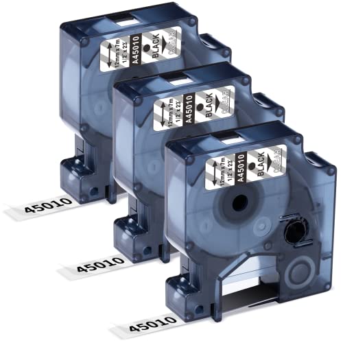 Unistar Compatible Dymo D1 45010 Cinta Transparente 12mm x 7m para Dymo LabelManager 160 LM280 LM210D LM360D LM420P, Recambio Dymo D1 Cinta 12mm x 7m Negro sobre Transparente Cover