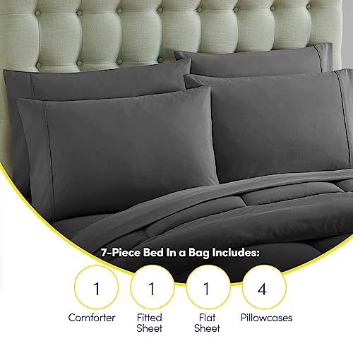 RV Short Queen Comforter Set for RV Camper - Comforter Set with Fitted & Flat Sheet, 4 Pillowcases - Tailored for RV Short Queen Beds - Cozy Essentials for Your RV Bedroom, Gray