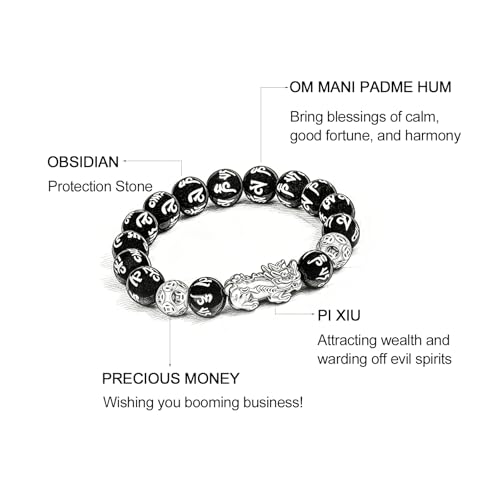 Image of LIYAPEI Black Obsidian Bracelet for Men Women - Feng Shui Wealth & Spiritual Protection Beaded Bracelet with Pi Xiu for Luck, Healing Crystal Stretch Wrist Jewelry, Unisex
