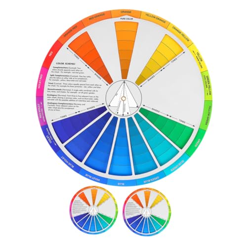 KOCKSHION 3Pcs Colour Learning Wheel Chart Rotatable Gradient Colour Wheel Central Circle International Standard Paint Mixing Guide for Artists Students Teachers