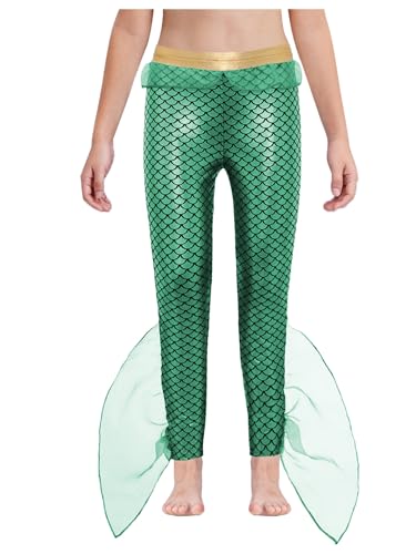 Sxiwei Girls Kids King of The Seas Bottoms Swim Pants Beachwear Mermaid Fish Scale Print Leggings Pants Green 16 Years
