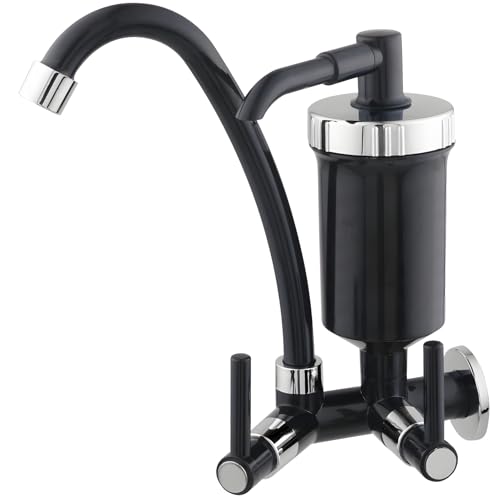 Torneira De Parede Para Cozinha Bica Alta Com Filtro 1/4 De Volta B Preta Com Cromado