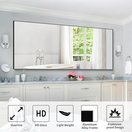 Image of COFENY 30x72inch Bathroom Mirror, Black Rectangle Mirror with Thin Frame, Large Rectangular Wall Mirrors for Bathroom, Living Roomm, Hair Salon, Big Farmehouse Mirror Hang Horizontal /Vertical