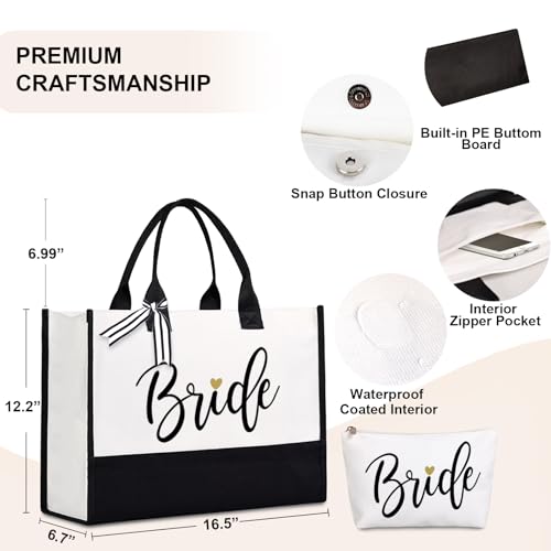 Image of Lamyba Bride To Be Gifts for Wedding, Bridal Shower Gifts, Bachelorette Party, Engagement,Honeymoon, Bride Bag Tote with Makeup Bag