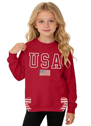 Image of Ithalt Kids USA Sweatshirt Boys Girls 4th of July Shirt American Patriotic Pullover with Embroidered Side Slits 5-14y