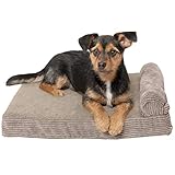 Furhaven Memory Foam Pet Bed for Dogs and Cats - Chaise Lounge Fleece and Corduroy Couch Dog Bed with Removable Washable Cover, Sandstone, Small