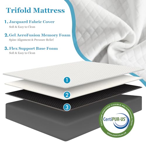 wOod-it Folding Mattress, 4 inch Tri-Fold Memory Foam Mattress Topper for Camping, Foldable Guest Bed, Portable Travel Mat with Washable Cover, 75"×25"×4", White