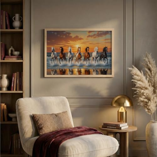 Image of Suneree 7 Horse Vastu Wall Painting (Landscape Collection) (Natural, Design 10, 10x13 Inch)