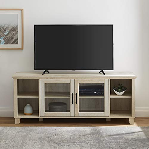 Walker Edison Grove Modern Double Glass Door TV Console for TVs up to 65 Inches, 58 Inch, White Oak - Image 2