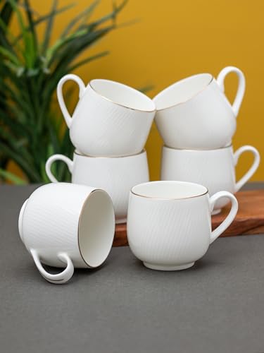 Image of Clay Craft Fine Ceramic Gold Printed Coffee /Tea Cups Set of 6-200 ml Each (Twig Imp), Tea Cup Set of 6, Mugs for Coffee, Cups Set of 6, Ideal for Gifting, Perfect for Home and Office