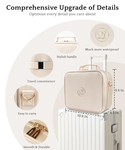 Image of MOMIRA Travel Makeup Bag Cosmetic Bag with Lighted Mirror, Adjustable Brightness in 3 Color Scenarios /Detachable makeup mirror, All-round Upgrade, Waterproof, Gift for Women -Khaki