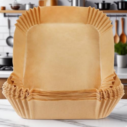 100 PCS Air Fryer Mats Liners 8” Square Air fryer Oven, Water Proof Non Stick Basket Liners for Baking Cooking