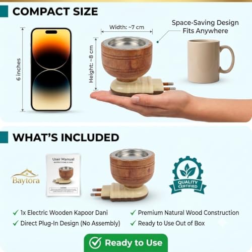 Image of Sheesham Wooden Kapoor Dani | Camphor Diffuser, Bakhoor Burner, Dhoop Dani & Incense Burner | Natural Wood Aroma Holder for Home, Office & Daily Use (Pack of 1)
