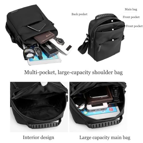 A-QMZL Umhängetasche Herren Schultertasche Herrentasche Klein Wasserdichte Crossbody Bag Brusttasche Handytasche für Tägliches Leben Reise (schwarz)
