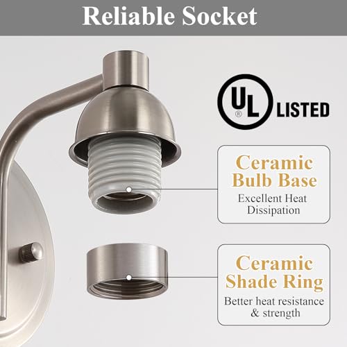 Image of Mecgirn Stainless Steel Bathroom Vanity Light Over Mirror, 1 Light Brushed Nickel Bathroom Light Fixtures with Textured Glass Shades, Modern Vanity Lighting Wall Mount