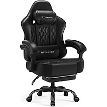 GTPLAYER Big and Tall Gaming Chair with Footrest, Ergonomic Office Desk Chair with 4.4in Thick Cushion and Wide Wingless Seat, Comfortable Leather Computer Chair, Predator Series, Black