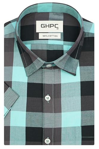 Image of GHPC 100% Cotton Checkered Half Sleeves Regular Fit Formal Shirt for Men